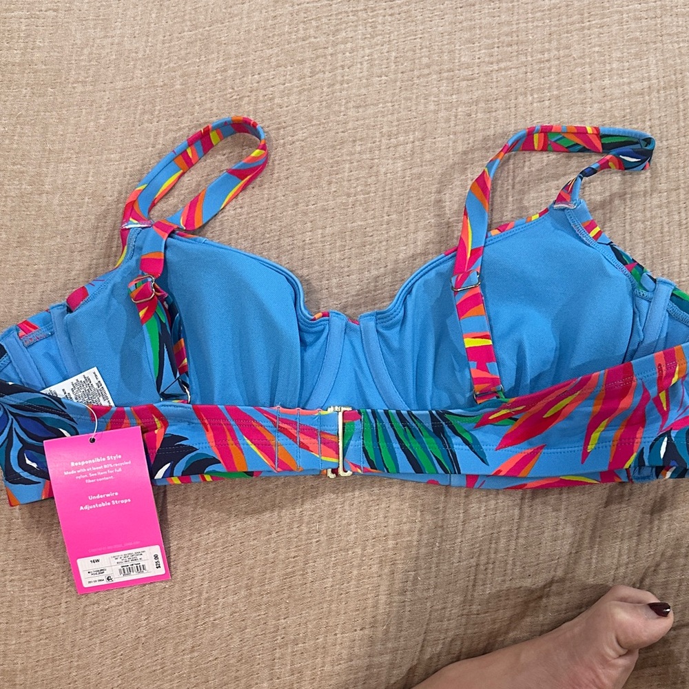 Bright Blue Tropical-Print High-Waist Bikini - Picture 6 of 6